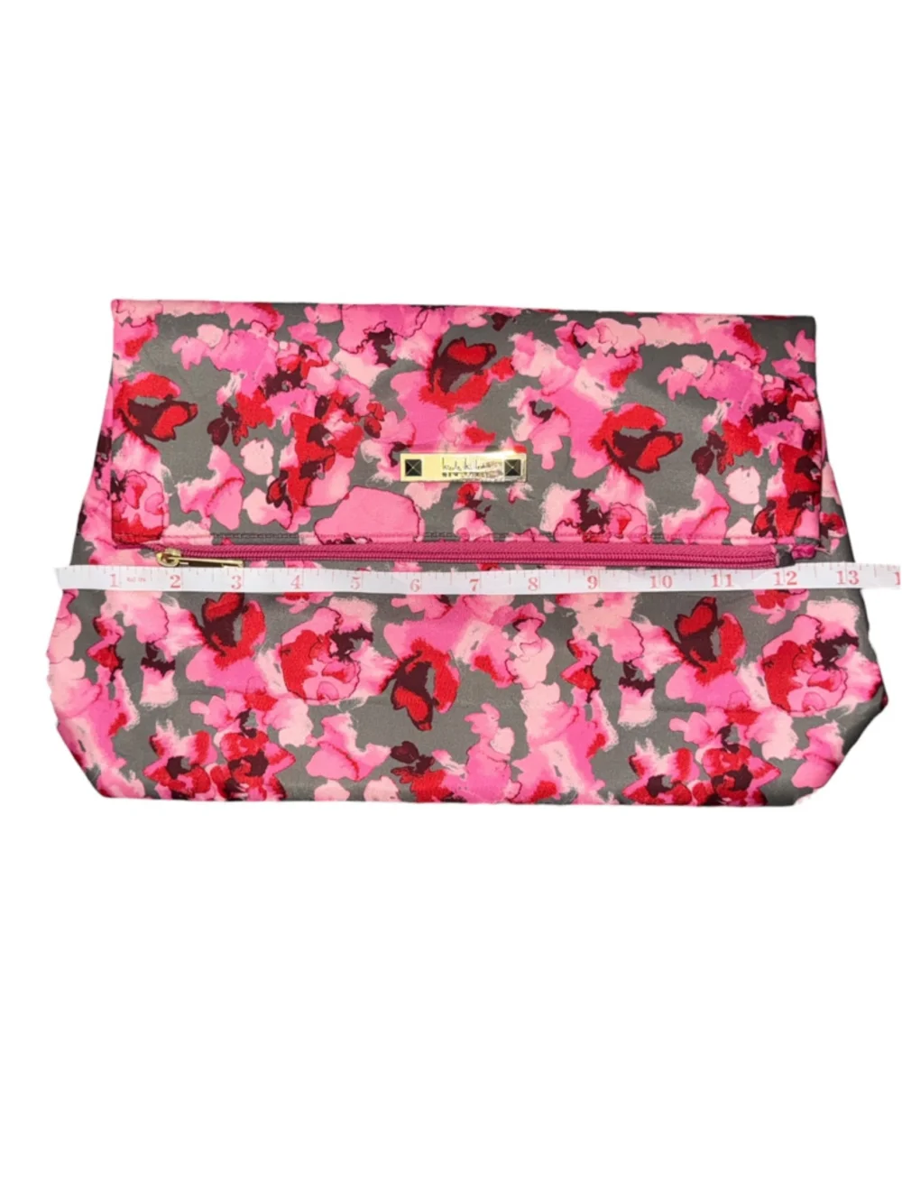 Nicole Miller New York Pink Floral Foldover Clutch Purse Cosmetic Bag
